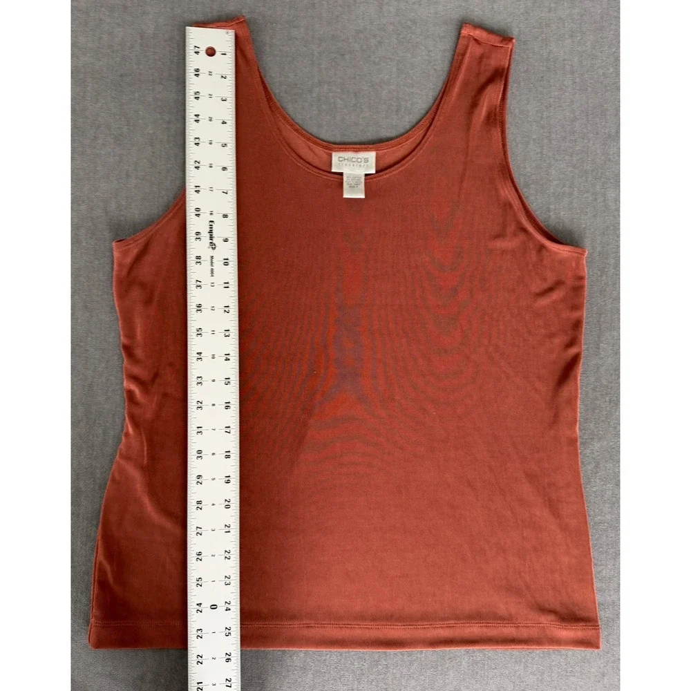 Chicos Travelers Tank Top Rust Orange Scoop Neck Acetate Stretch Size 3 XL - Picture 6 of 7